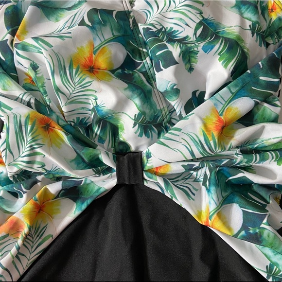 Swimsuit One Piece Halter Tie Neckline Floral Black Small - Picture 2 of 11